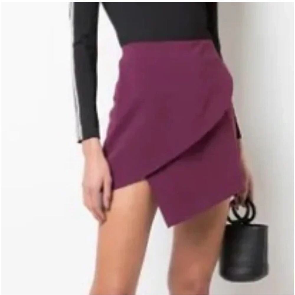 Alice and Olivia | Dasia Asymmetric Mini Skirt Size 6 Color Burgundy